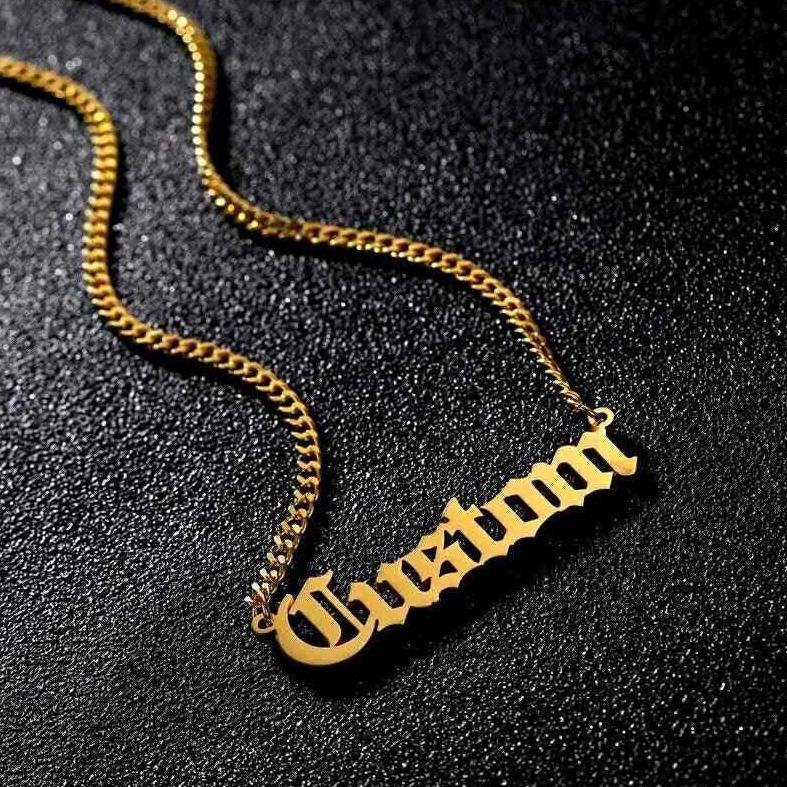 My Gothic Inscription Name Necklace