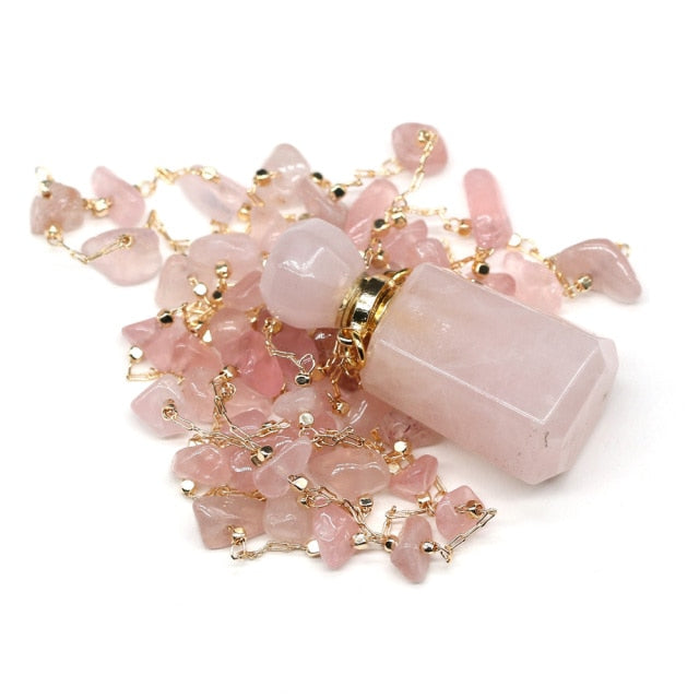Sofia's Pink Quartz Perfume Bottle Necklace