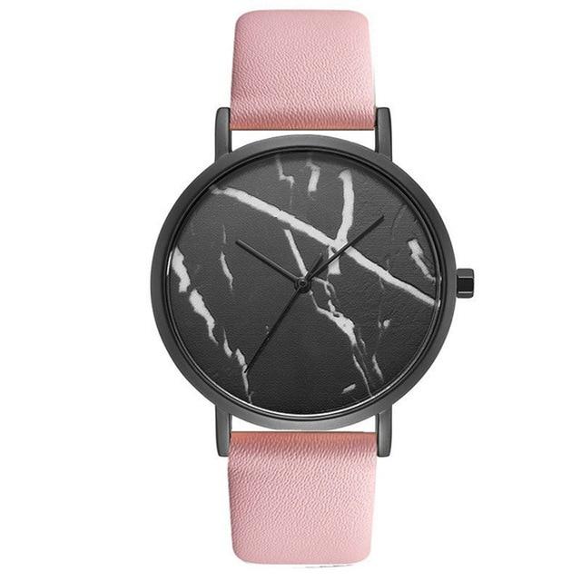 Pink Marble Leather Wristwatch